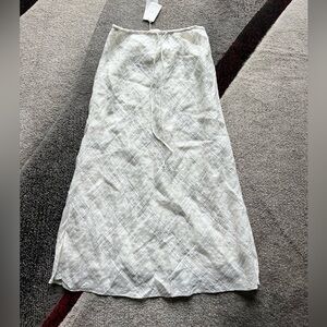MNG White Linen Blend Windowpane Full Skirt